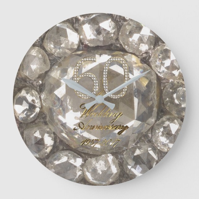 Grande Horloge Ronde 60ème Anniversaire Diamond Mariage 2017 Élégant (Recto)