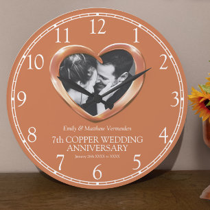 Grande Horloge Ronde 7ème anniversaire de mariage en cuivre coeur photo