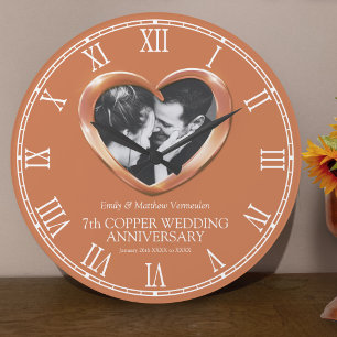Grande Horloge Ronde 7ème anniversaire de mariage en cuivre coeur photo
