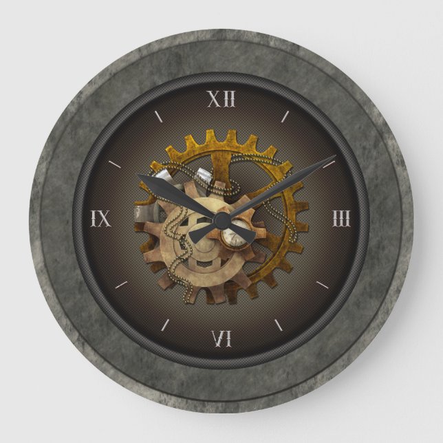 Grande Horloge Ronde à damiers SteamPunk (Recto)