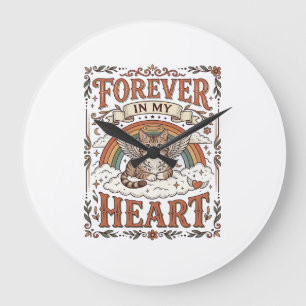 Grande Horloge Ronde À jamais dans mon cœur Chat Mémorial Pont Arc-en-c
