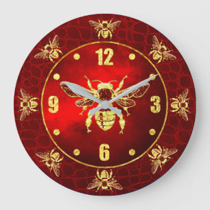 Grande Horloge Ronde Abee de miel en or et rouge