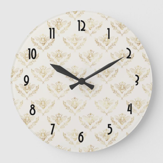 Grande Horloge Ronde Abeille dorée avec Motif de la Couronne (Recto)