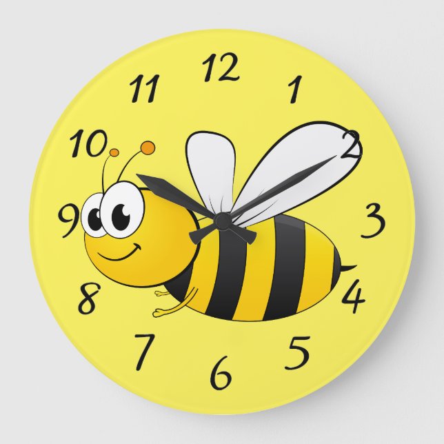 Grande Horloge Ronde abeille heureuse mignonne de bande dessinée (Recto)