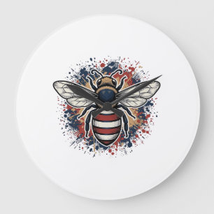 Grande Horloge Ronde Abeille patriotique gravure vintage vecteur concep
