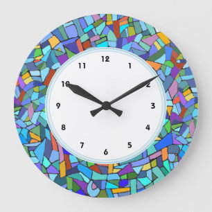Grande Horloge Ronde Abstract Blue Mosaic Pattern numbered clock