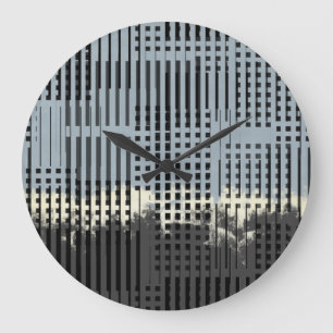 Grande Horloge Ronde Abstract Cream, Teal, et Black Stripe Pattern