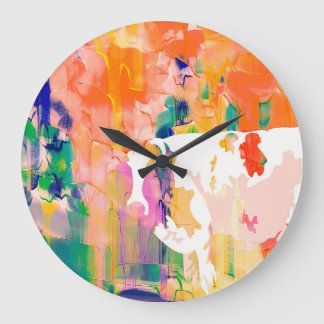 Grande Horloge Ronde Abstraction Vache Aquarelle Silhouette