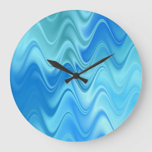 Grande Horloge Ronde Abstrait Bleu Ondulé