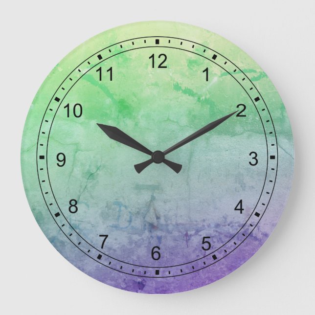 Grande Horloge Ronde Abstrait bleu vert et pourpre (Recto)