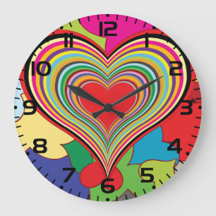 Grande Horloge Ronde Abstrait de cœur stratifié arc-en-ciel vibrant