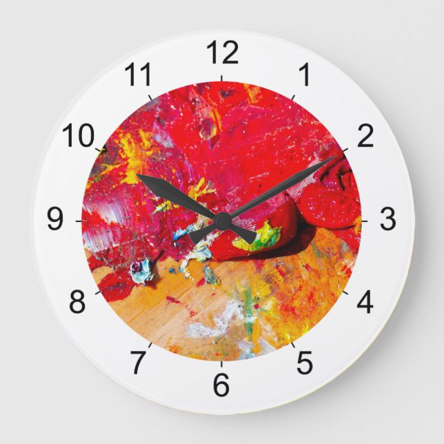 Grande Horloge Ronde Abstrait De Palette Artiste Colorée (Recto)