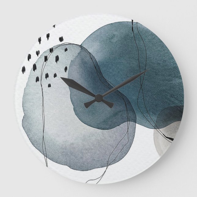 Grande Horloge Ronde Abstrait en bleu et gris (Recto)