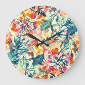Grande Horloge Ronde Abstrait fleuri : herbes, fleurs motif.