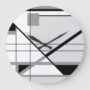 Grande Horloge Ronde Abstrait géométrique gris noir blanc