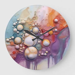 Grande Horloge Ronde Abstrait Liquid Pour Art Beach Vibes, Cellules de