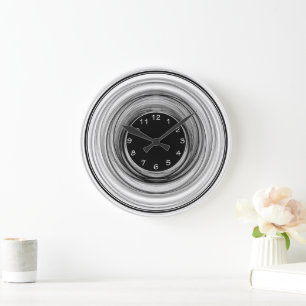 Grande Horloge Ronde Abstrait Ombre moderne Black White Spirales