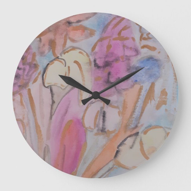 Grande Horloge Ronde Abstrait Pastel Floral (Recto)