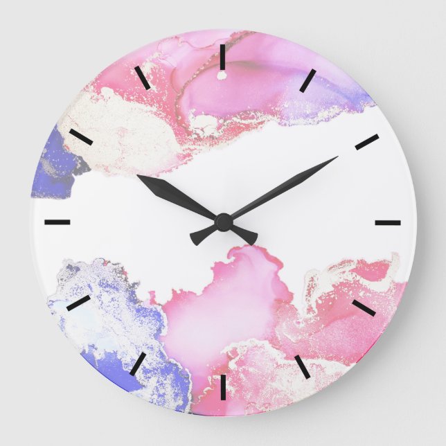 Grande Horloge Ronde Abstrait Pastel rose violet or (Recto)