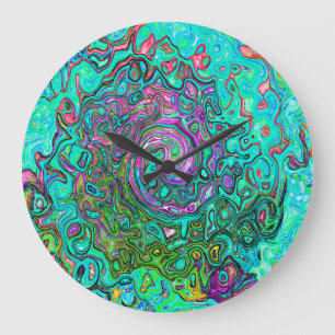 Grande Horloge Ronde Abstrait Rétro Liquide Tourbillon Groovy Aigue-Mar