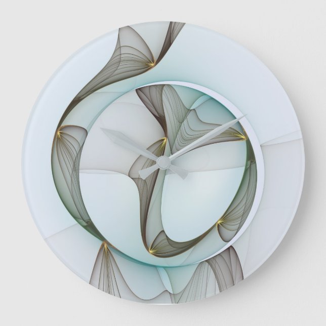 Grande Horloge Ronde Abstrait Turquoise Brown Gold Elegance (Recto)