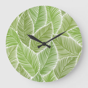 Grande Horloge Ronde Abstrait vert fleuri, arrière - plan sans soudure.