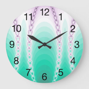 Grande Horloge Ronde Abstrait vert pourpre dégradé fractal