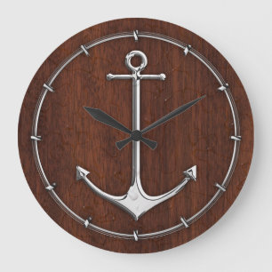 Grande Horloge Ronde Acier d'acajou nautique humide d'Ancre
