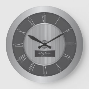 Grande Horloge Ronde Acier de gris noir et argenté