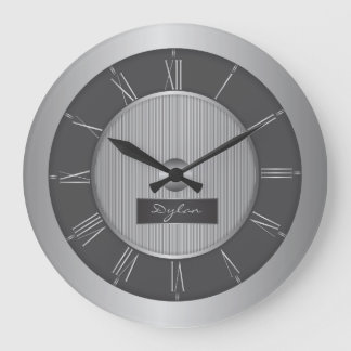 Grande Horloge Ronde Acier de gris noir et argenté
