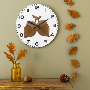 Grande Horloge Ronde Acorns Rustique Forêt d'automne Nature