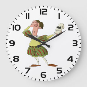 Grande Horloge Ronde Acteur d'Hamlet Shakespeare drôle tenant un crâne