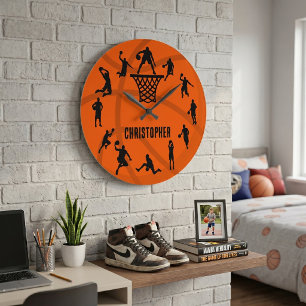Grande Horloge Ronde Action de basketball personnalisée