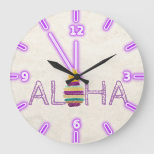 Grande Horloge Ronde Adorable Aloha Glitter Ananas Hawaïen