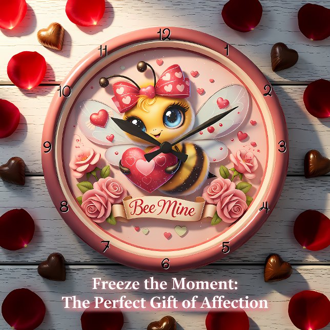 Grande Horloge Ronde Adorable Bee Mine Valentine (Créateur téléchargé)