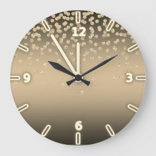 Grande Horloge Ronde Adorable Feuille Brillante Confetti Ou Diamant