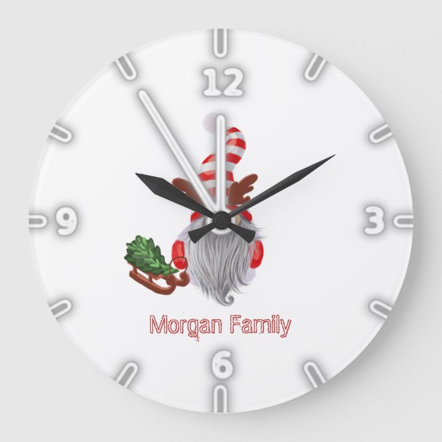 Grande Horloge Ronde Adorable Gnome Sleigh Noël (Recto)
