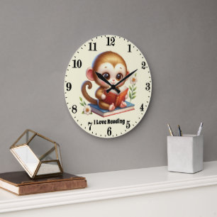 Grande Horloge Ronde adorable lecture singe ajouter du texte