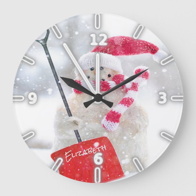 Grande Horloge Ronde Adorable Snowman With Santa Hat (Recto)
