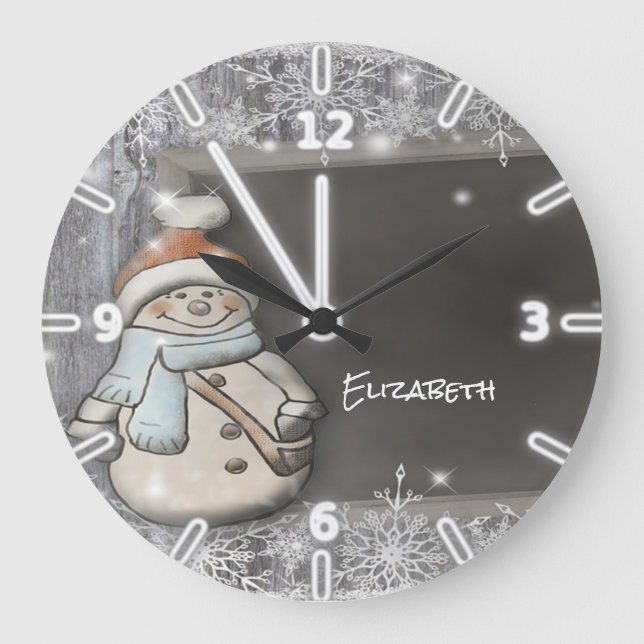 Grande Horloge Ronde Adorable Snowman With Santa Hat (Recto)