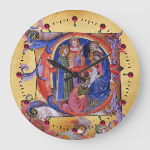 GRANDE HORLOGE RONDE ADORATION DU PARCHEMENT MAGI NATIVITÉ NOËL