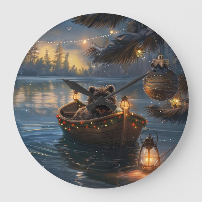 Grande Horloge Ronde Affenpinscher Festive Christmas Voyage (Recto)