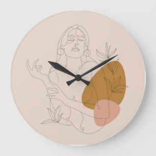 Grande Horloge Ronde Affiche Art minimaliste. Style Boho.