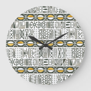 Grande Horloge Ronde Africain ethnique, aquarelle motif sans couture.