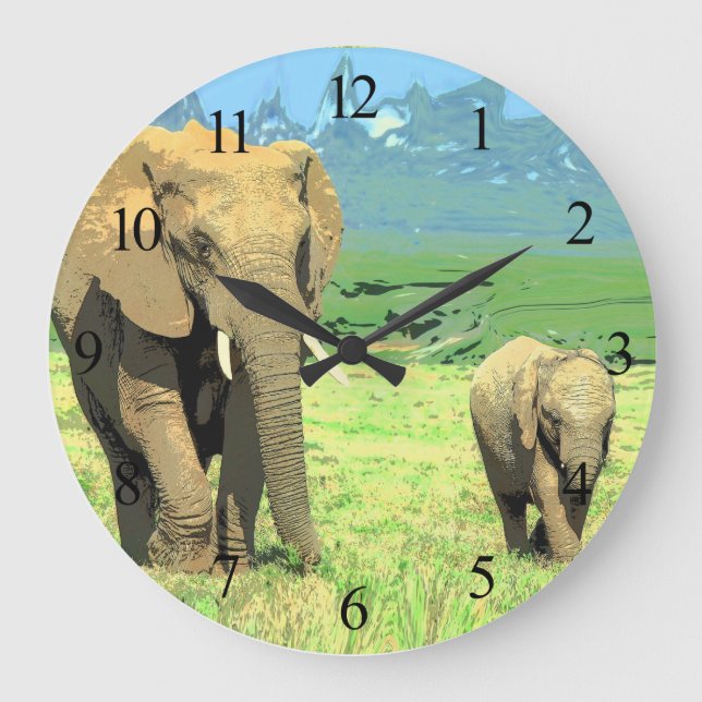 Grande Horloge Ronde African Safari Elephants Large Clock (Recto)