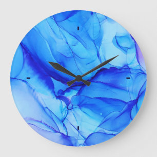 Grande Horloge Ronde Agate tendance Abstraite Indigo bleu violet d'encr
