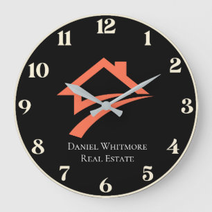 Grande Horloge Ronde Agent immobilier noir élégant et unique