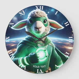 Grande Horloge Ronde Agneau vert mignon Imaginaire