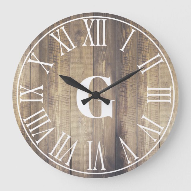 Grande Horloge Ronde Agritourisme rustique Faux Grange Bois et Monogram (Recto)