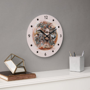 Grande Horloge Ronde Aigle - Homme - Loup - aquarelle art 1 - Amusants